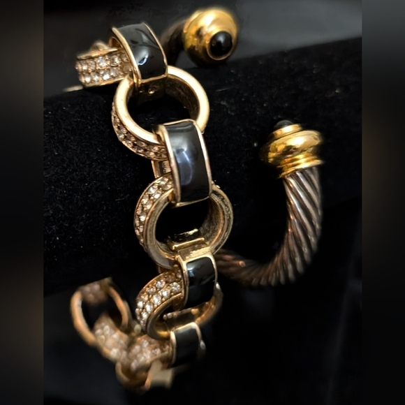 Unbranded Jewelry - #26. . Set Two Vintage Bracelets. Elegant Gold and Black Bracelet & Cuff